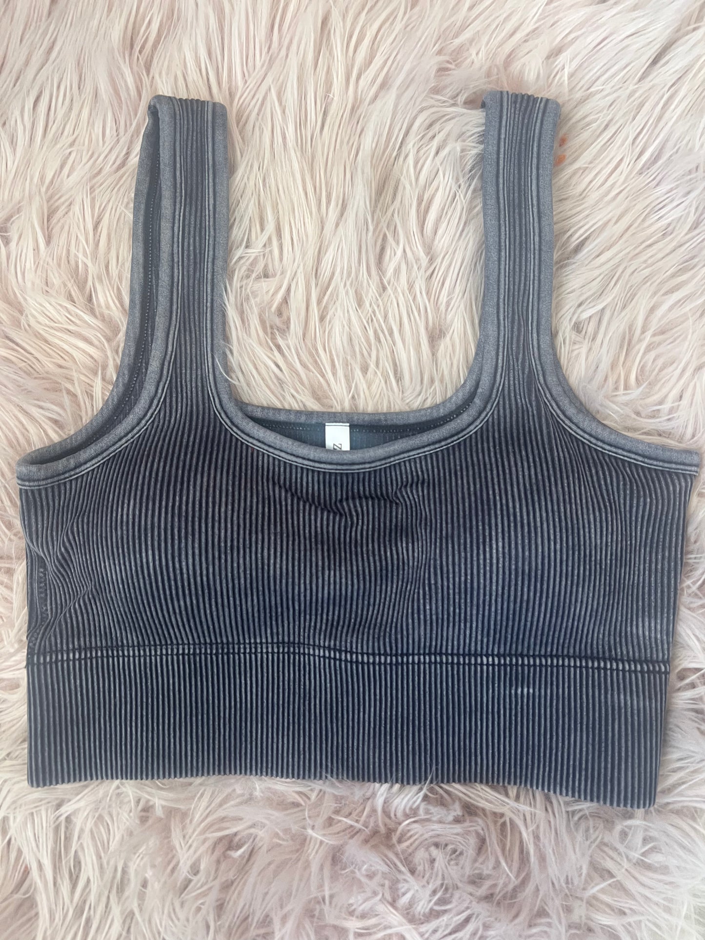 Zenana Washed Ribbed Square Neck Bralette