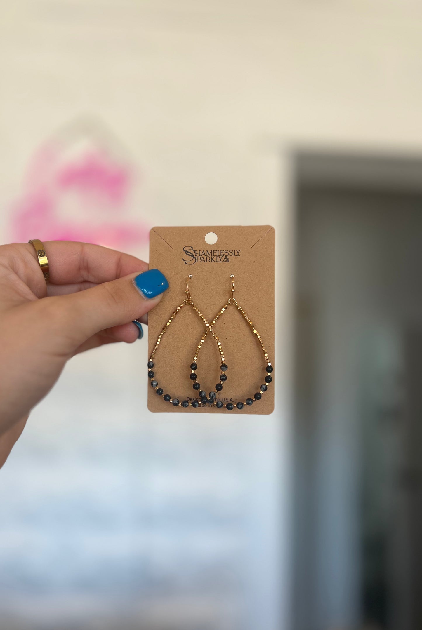Onyx Stone Beaded Teardrop Earring