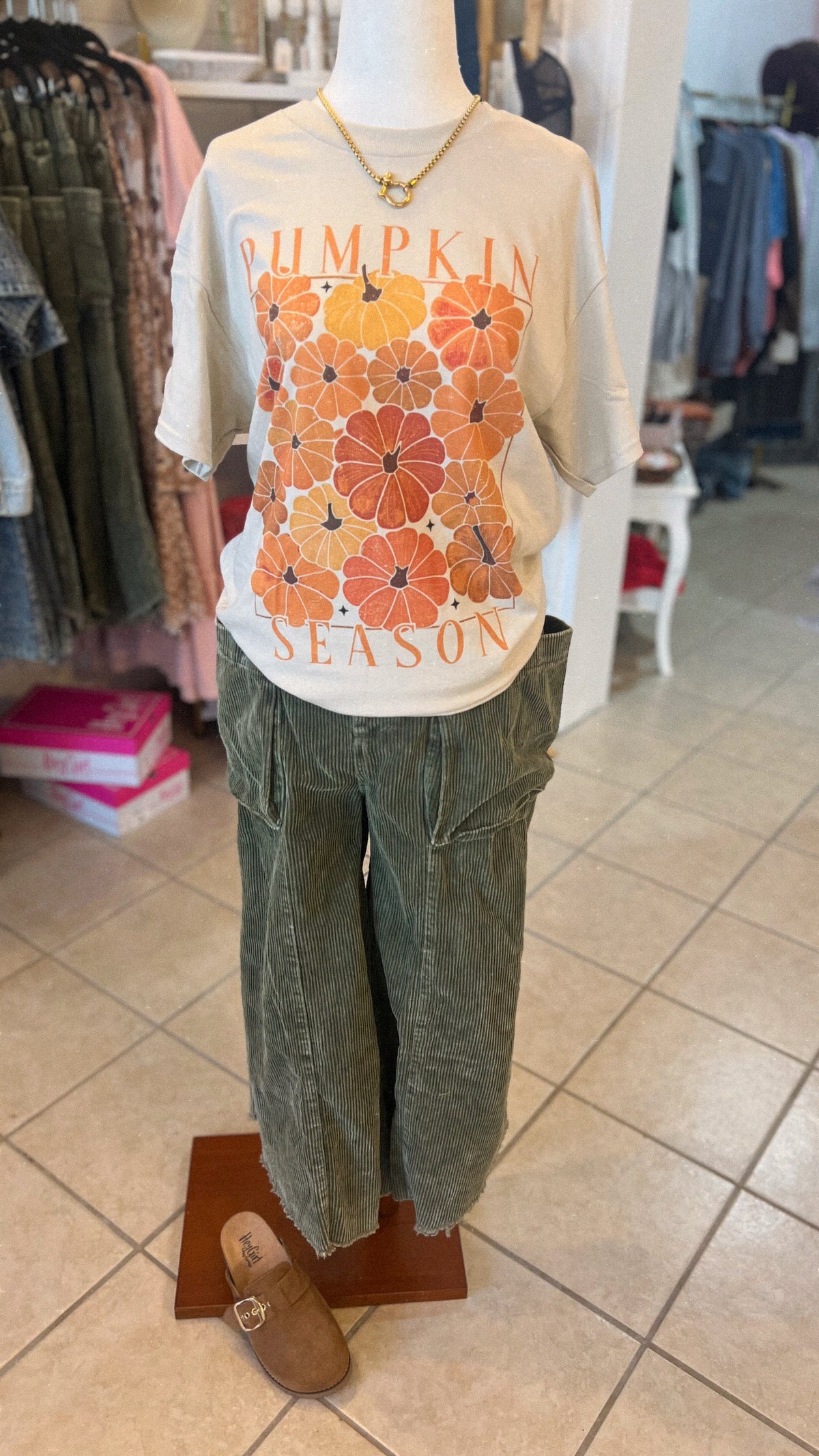 Cropped Fray Hem Corduroy Wide Pants