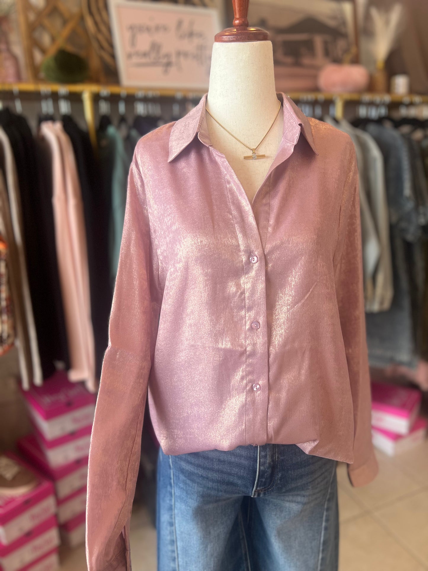 HYFVE Shimmer Button Down Blouse