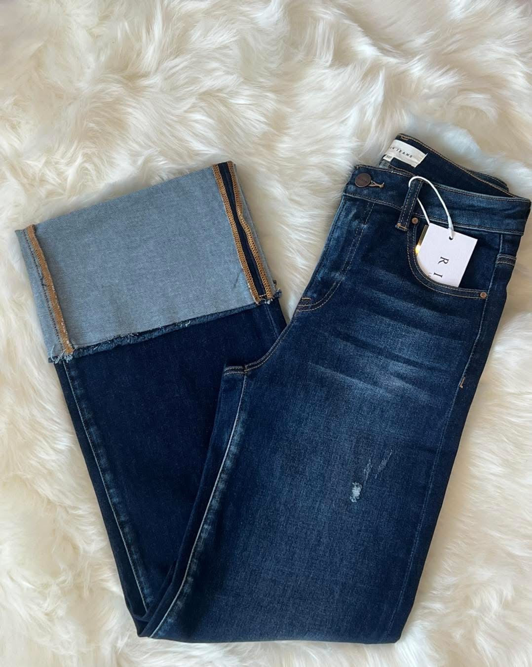 High Rise Ankle Wide Cuffed Jean