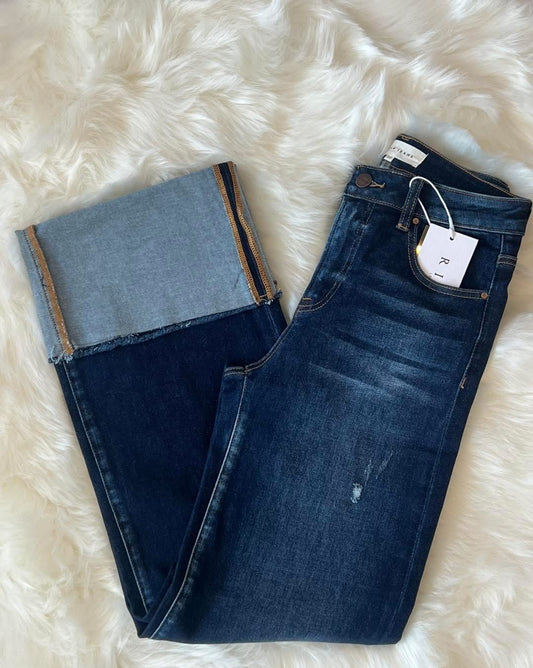 High Rise Ankle Wide Cuffed Jean