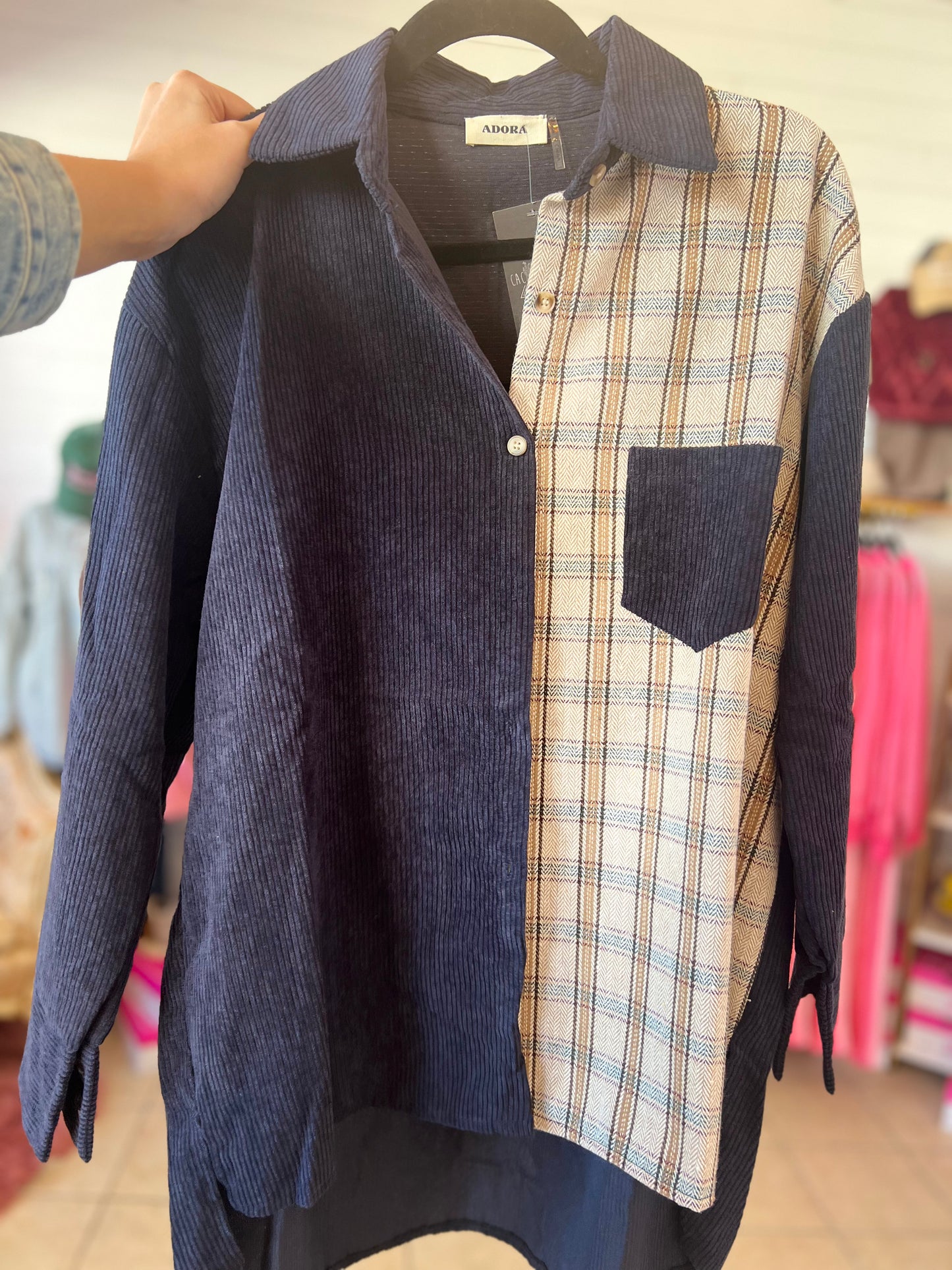 Adora Navy/Taupe Button Down Casual Shacket