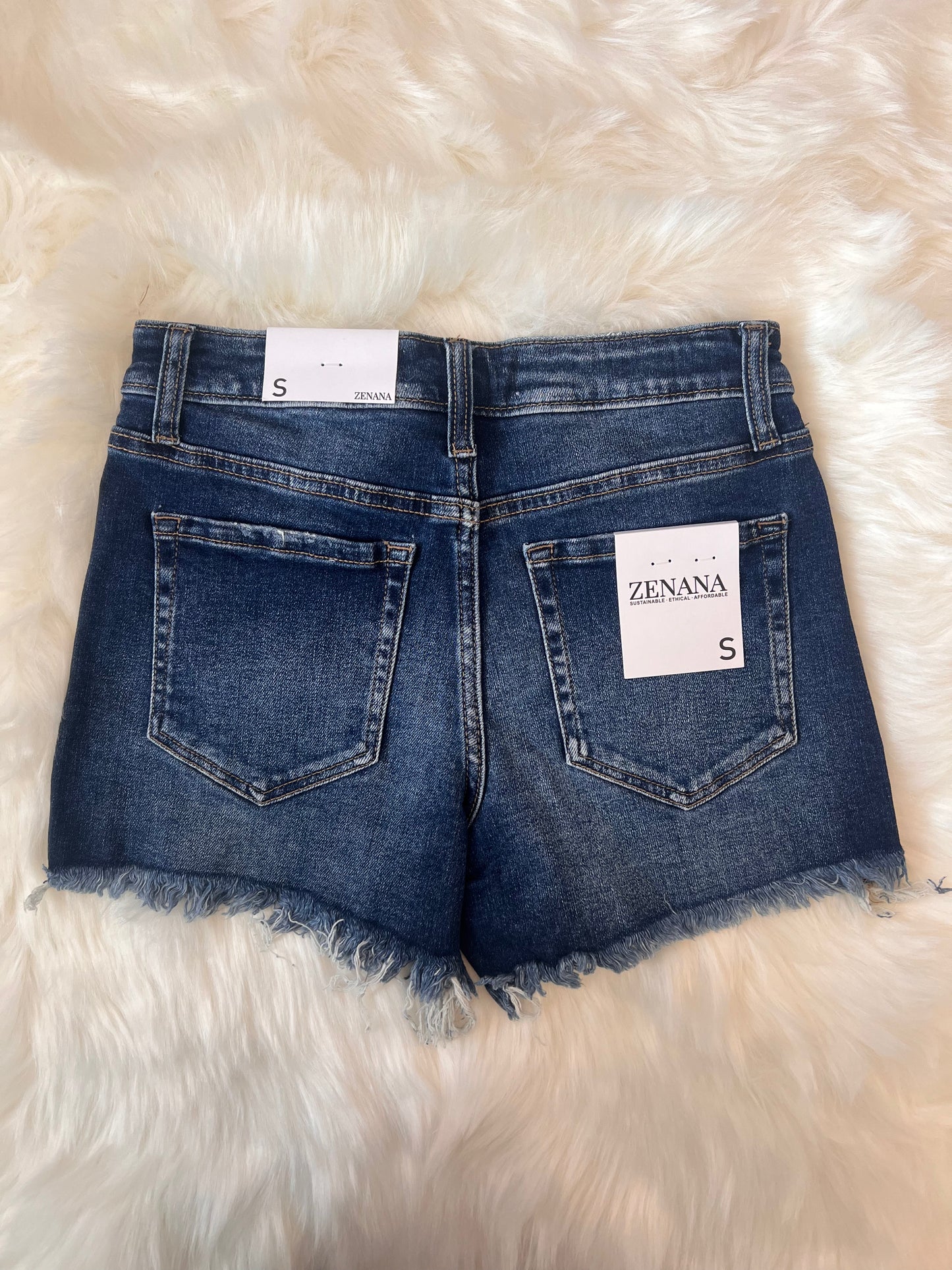 Frayed Hem Denim Shorts-Dark