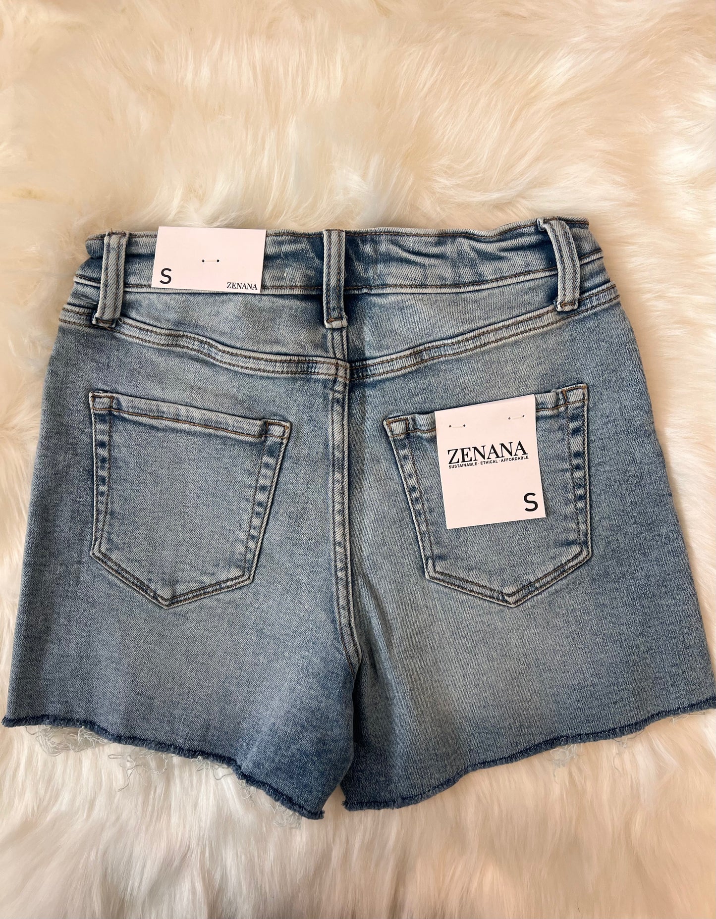 Distressed Hem Denim Shorts-Medium Wash
