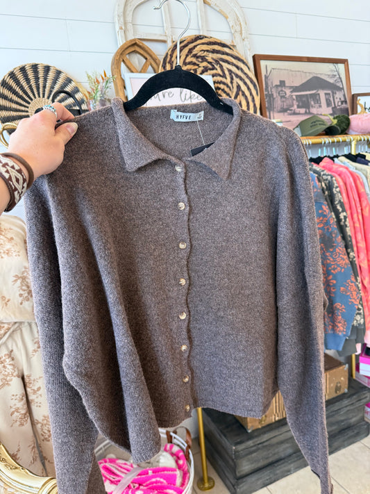 Buttoned Up Collared Sweater Cardigan