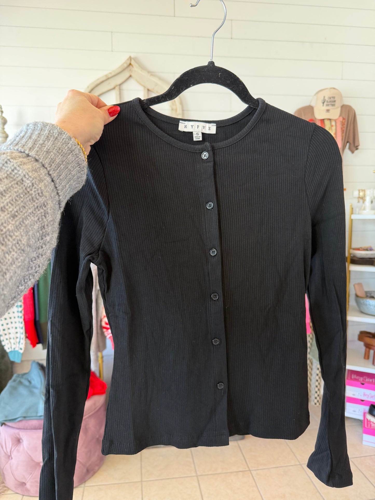 Button Front Ribbed Knit Top